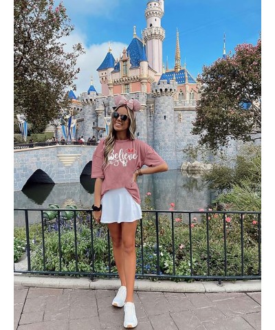 Happiest Place On Earth T-Shirt Women Castle Balloon Graphic Shirt Casual Short Sleeve Trip Tee Top Pink2 $15.67 T-Shirts