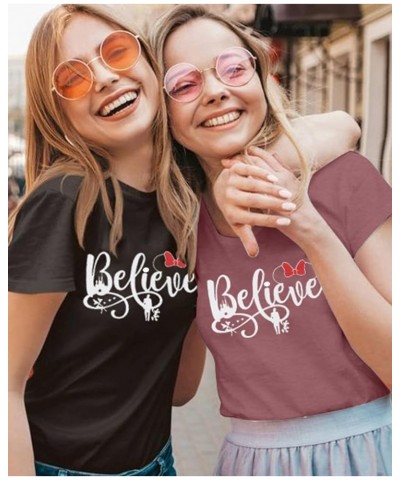 Happiest Place On Earth T-Shirt Women Castle Balloon Graphic Shirt Casual Short Sleeve Trip Tee Top Pink2 $15.67 T-Shirts