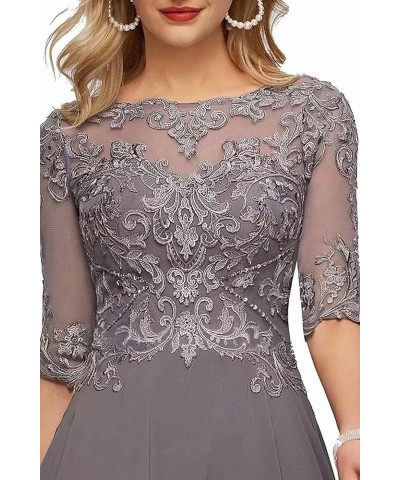 3/4 Sleeves Mother of The Bride Dresses for Wedding Tea Length Lace Appliques Formal Dresses for Women Gold $38.46 Dresses