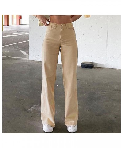 Women Solid Color Jeans Sagging Loose Slim Waist Straight Pants Women's Casual Jeans Womens Petite Business Khaki $14.10 Jeans