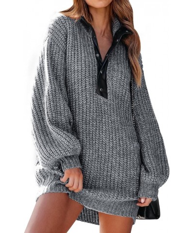 Womens Fall Fashion 2024 Oversized Sweater Dress Casual Button V Neck Long Sleeve Pockets Chunky Knit Pullover Grey $12.50 Sw...