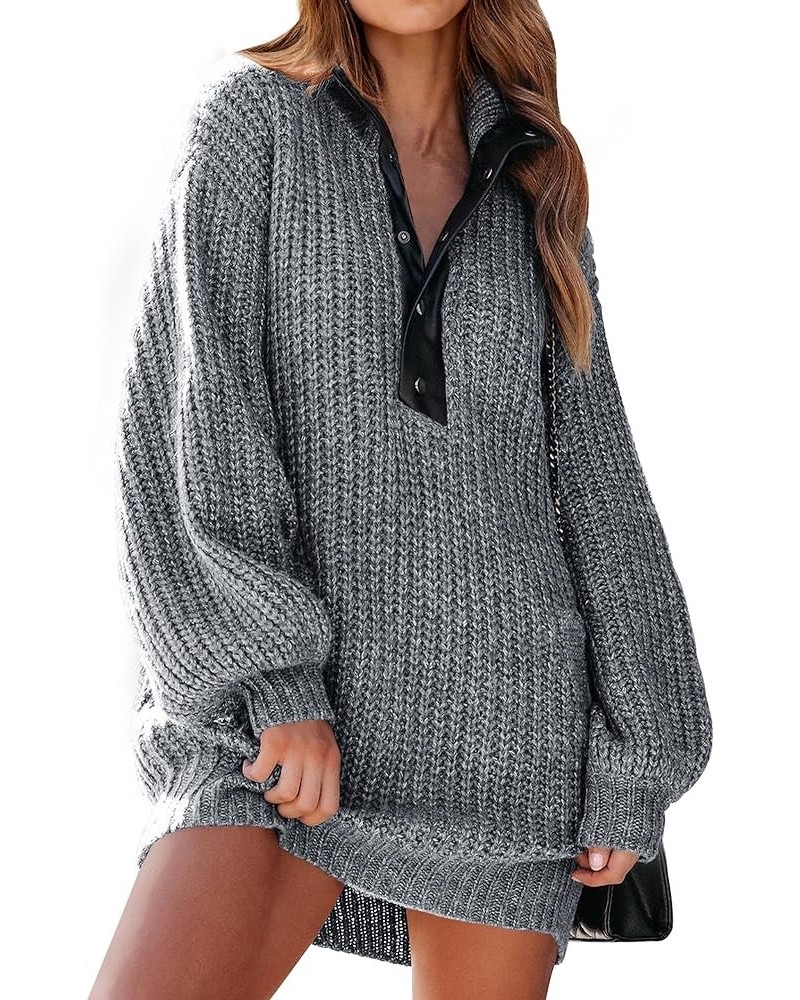 Womens Fall Fashion 2024 Oversized Sweater Dress Casual Button V Neck Long Sleeve Pockets Chunky Knit Pullover Grey $12.50 Sw...