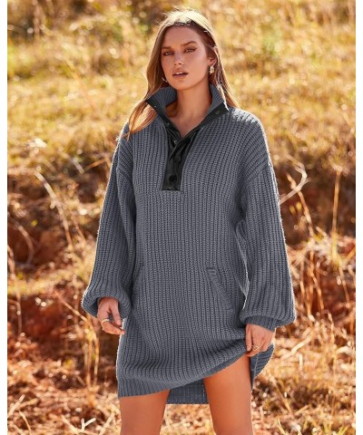 Womens Fall Fashion 2024 Oversized Sweater Dress Casual Button V Neck Long Sleeve Pockets Chunky Knit Pullover Grey $12.50 Sw...