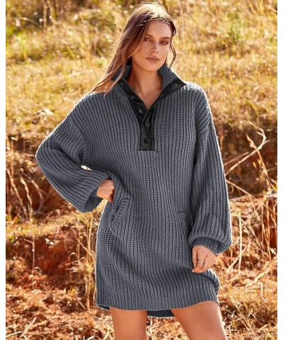 Womens Fall Fashion 2024 Oversized Sweater Dress Casual Button V Neck Long Sleeve Pockets Chunky Knit Pullover Grey $12.50 Sw...