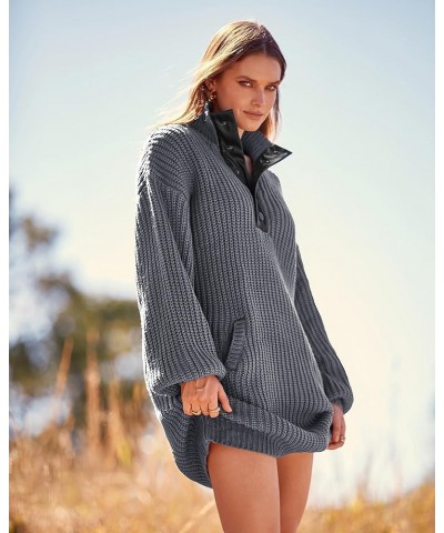 Womens Fall Fashion 2024 Oversized Sweater Dress Casual Button V Neck Long Sleeve Pockets Chunky Knit Pullover Grey $12.50 Sw...