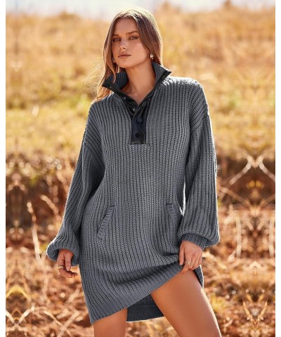 Womens Fall Fashion 2024 Oversized Sweater Dress Casual Button V Neck Long Sleeve Pockets Chunky Knit Pullover Grey $12.50 Sw...