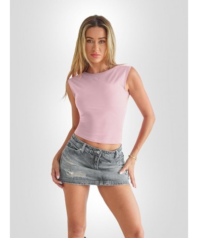 Womens Backless Tops Open Back Shirts Summer Crop Tops Short Sleeve Cute Clothes Y2k Tops 2024 Baby Pink $10.19 T-Shirts