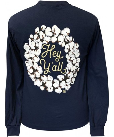 Hey Y'all Wreath Navy Long Sleeve T-Shirt Navy $15.39 T-Shirts