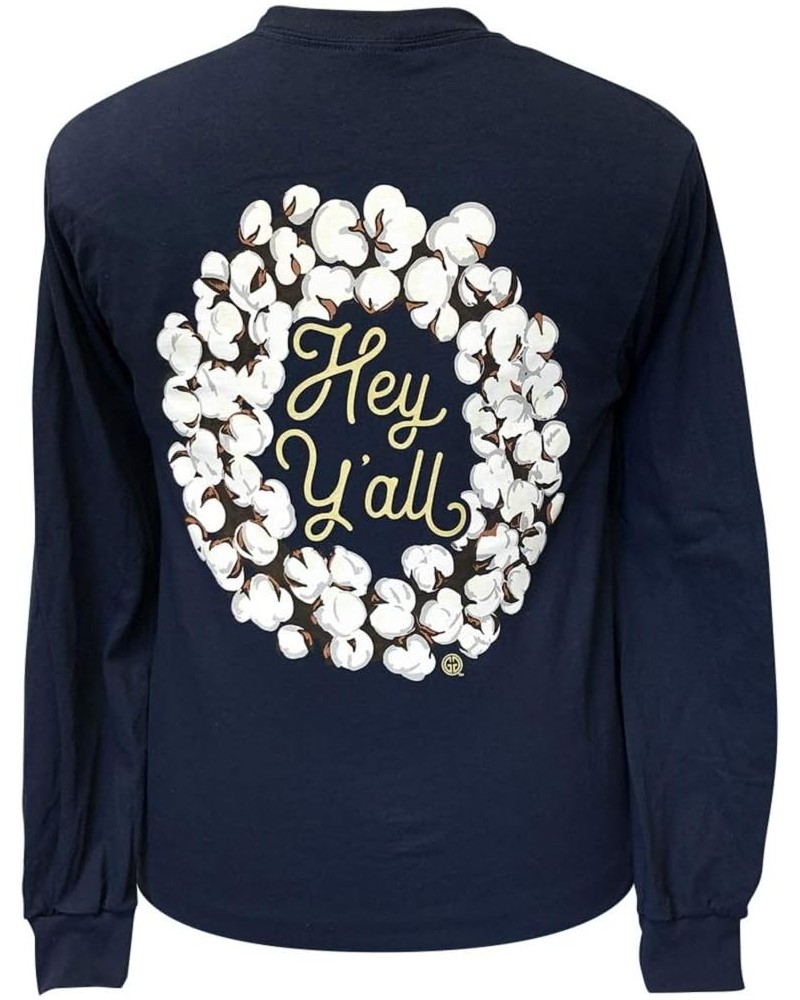 Hey Y'all Wreath Navy Long Sleeve T-Shirt Navy $15.39 T-Shirts