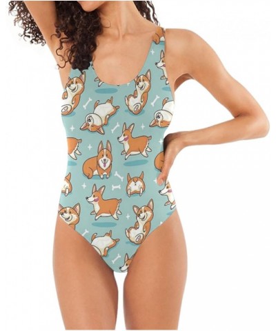 Womens One Piece Monokini Swimsuit Sexy Backless Retro Bathing Suit Corgi $11.25 Swimsuits