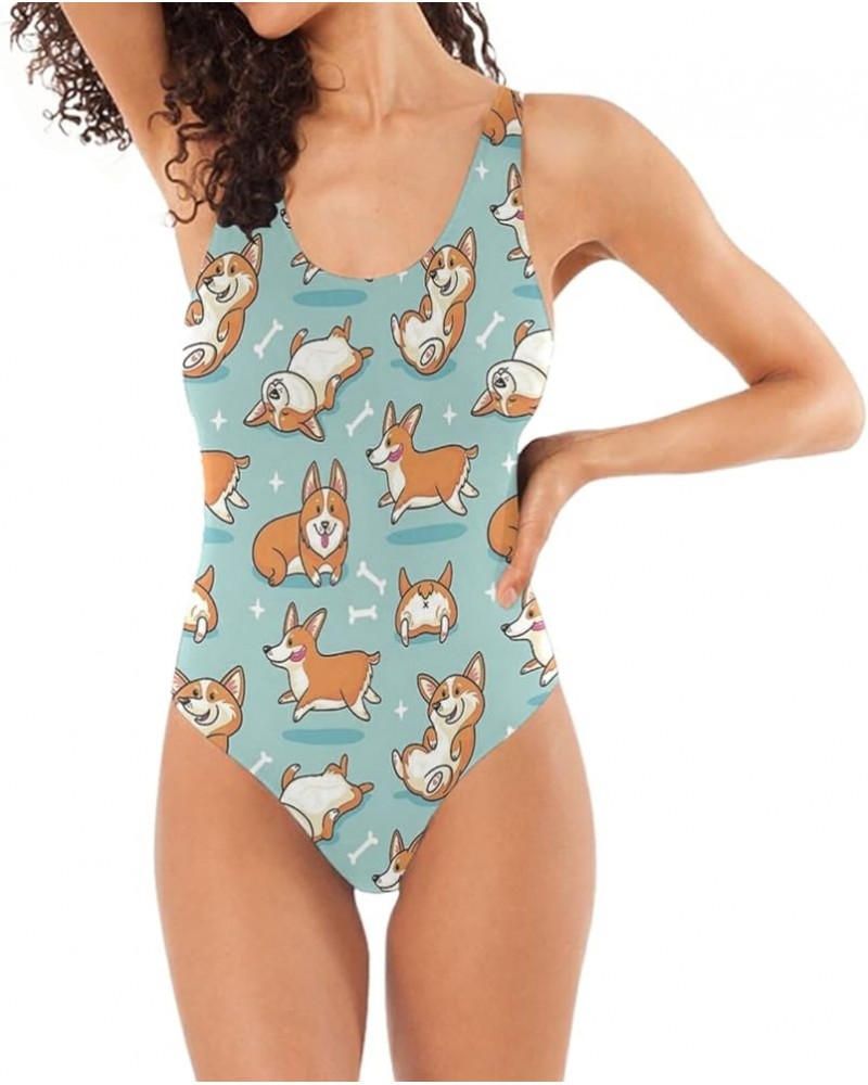 Womens One Piece Monokini Swimsuit Sexy Backless Retro Bathing Suit Corgi $11.25 Swimsuits