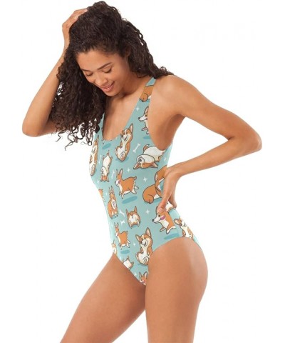 Womens One Piece Monokini Swimsuit Sexy Backless Retro Bathing Suit Corgi $11.25 Swimsuits