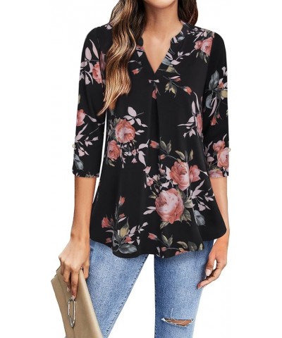 Women's Tops 3/4 Sleeve Casual V Neck Tunic Blouse Shirt Multi-black $12.88 Tops