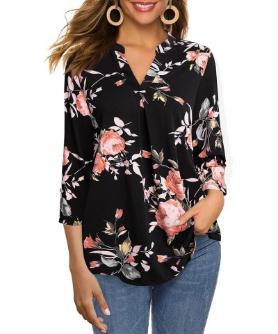 Women's Tops 3/4 Sleeve Casual V Neck Tunic Blouse Shirt Multi-black $12.88 Tops