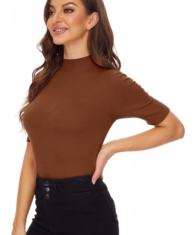 Women’s Short Sleeve Mock Pullover Sweater Knit Jersey Top Slim Fit Caramel $14.24 Sweaters