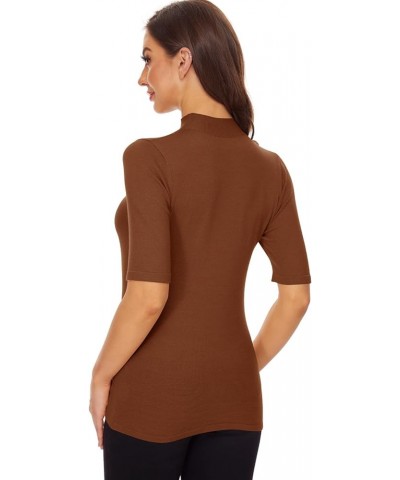 Women’s Short Sleeve Mock Pullover Sweater Knit Jersey Top Slim Fit Caramel $14.24 Sweaters