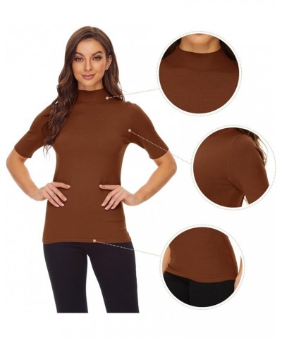 Women’s Short Sleeve Mock Pullover Sweater Knit Jersey Top Slim Fit Caramel $14.24 Sweaters