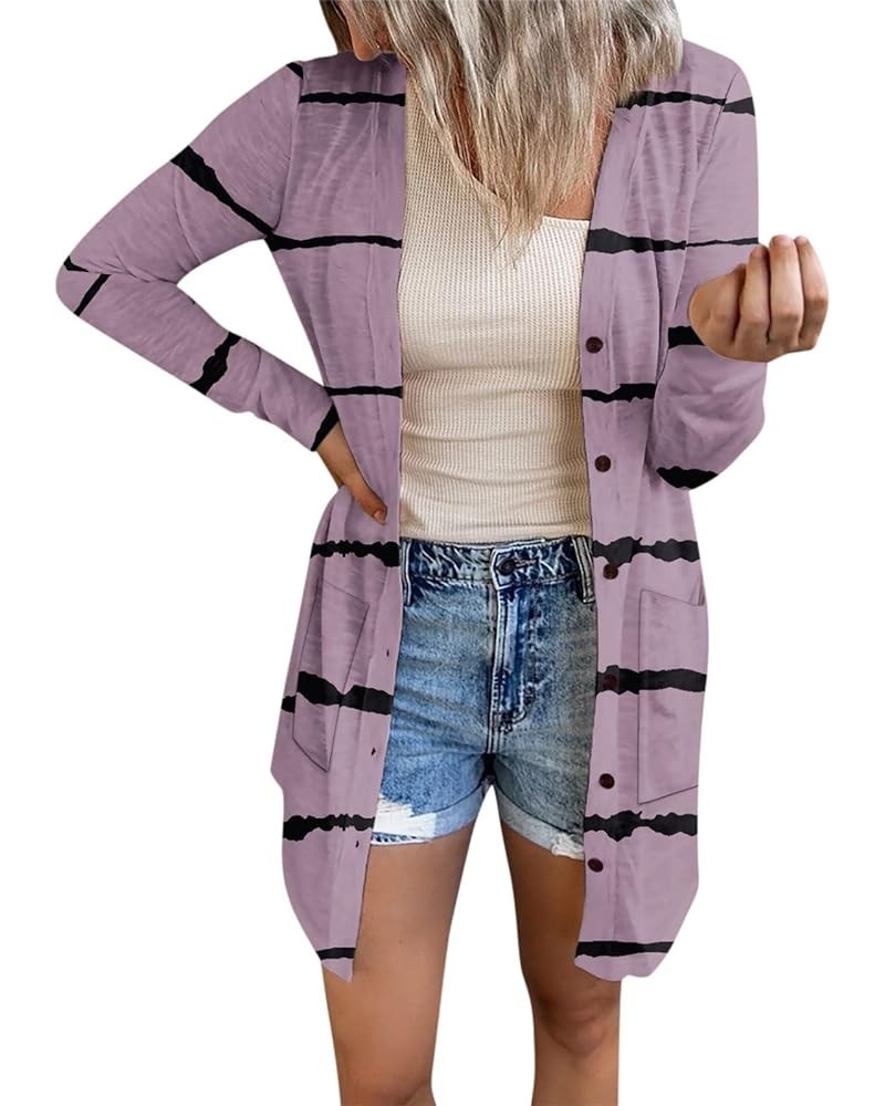 Print Lightweight Cardigan for Women 2023 Fall Cute Loose Casual Womens Cardigans 100+ Colors Halloween Costumes 13-purple $1...