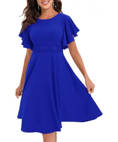 Women's Cocktail Dress Ruffle Short Sleeve A Line Swing Fit and Flare Midi Party Fall Wedding Guest Dresses Royal Blue $18.97...