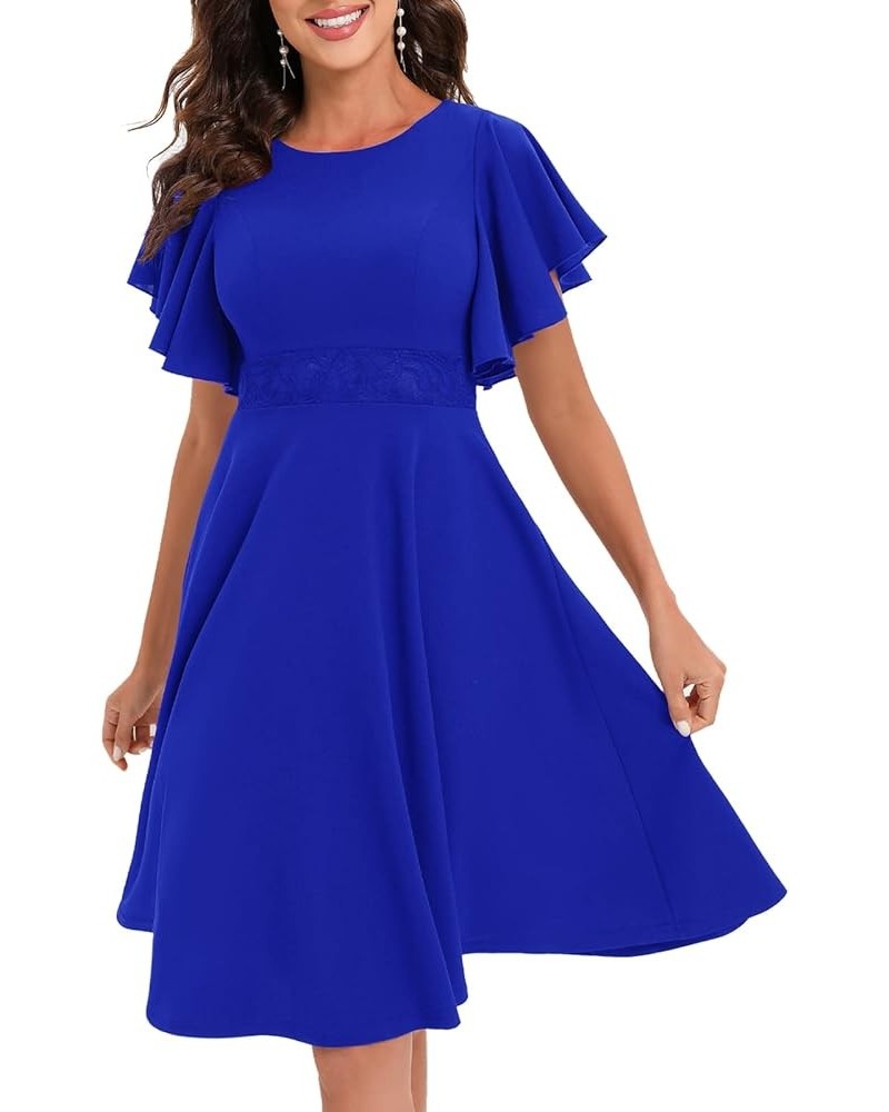 Women's Cocktail Dress Ruffle Short Sleeve A Line Swing Fit and Flare Midi Party Fall Wedding Guest Dresses Royal Blue $18.97...