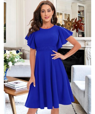 Women's Cocktail Dress Ruffle Short Sleeve A Line Swing Fit and Flare Midi Party Fall Wedding Guest Dresses Royal Blue $18.97...