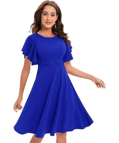 Women's Cocktail Dress Ruffle Short Sleeve A Line Swing Fit and Flare Midi Party Fall Wedding Guest Dresses Royal Blue $18.97...