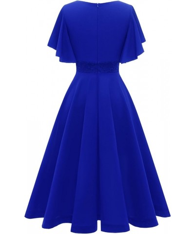 Women's Cocktail Dress Ruffle Short Sleeve A Line Swing Fit and Flare Midi Party Fall Wedding Guest Dresses Royal Blue $18.97...