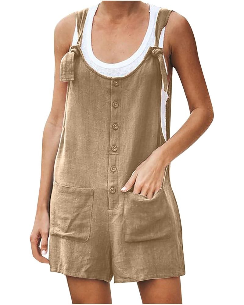 Casual Rompers For Women Summer 2024 Sleeveless Adjustable Strap Shorts Jumpsuits Dressy Overalls With Pockets A-khaki $18.06...