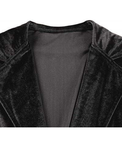 Women's Long Velvet Cardigan Jacket Velour Lapel Collar Open Front Velvet Dusters with Pockets Outwear Black $12.39 Jackets