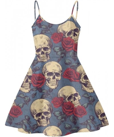 JooMeryer Women's Van Gogh Oil Painting Printed Spaghetti Straps V-Neck A-Line Swing Dress Red Rose Skull $13.19 Dresses