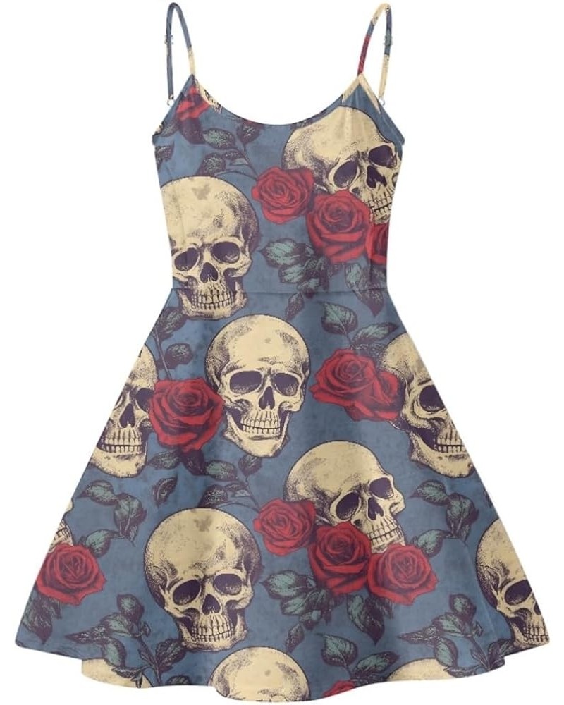 JooMeryer Women's Van Gogh Oil Painting Printed Spaghetti Straps V-Neck A-Line Swing Dress Red Rose Skull $13.19 Dresses