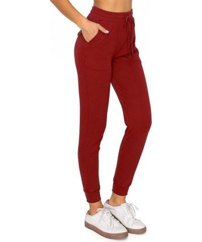 Women's Ribbed Jogger Pants - Rib Knit Active Lounge Sweatpants Rbpj2963 / Red $10.64 Activewear