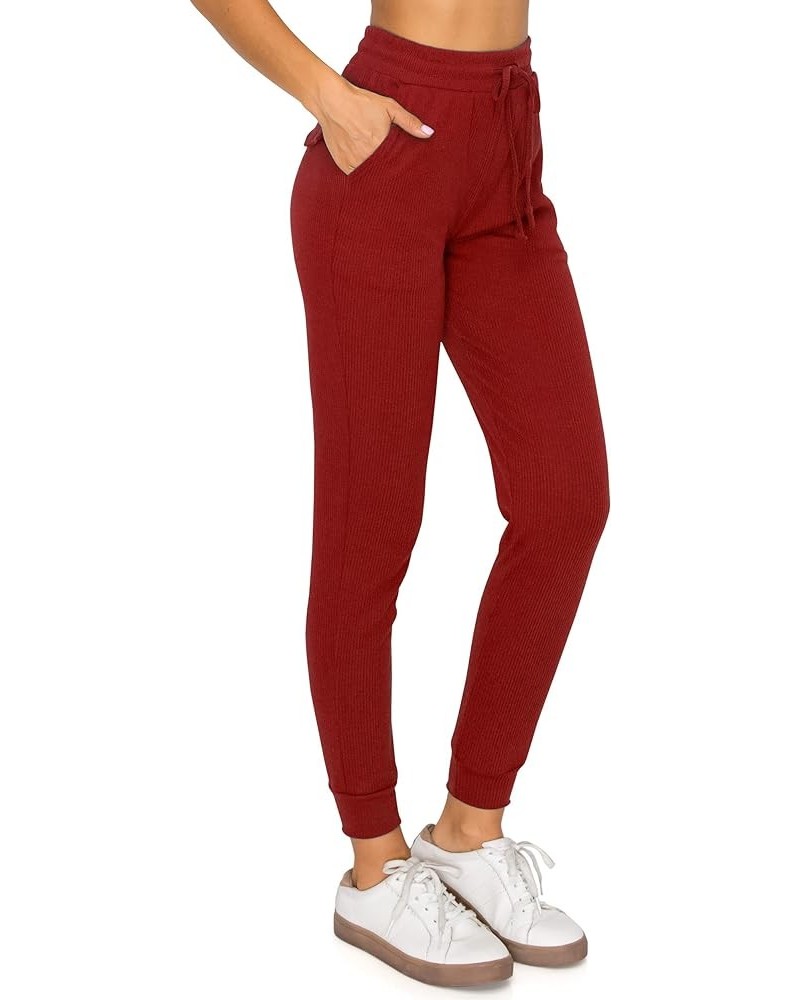 Women's Ribbed Jogger Pants - Rib Knit Active Lounge Sweatpants Rbpj2963 / Red $10.64 Activewear