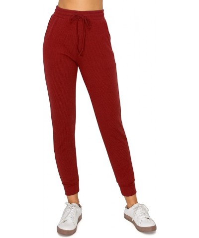 Women's Ribbed Jogger Pants - Rib Knit Active Lounge Sweatpants Rbpj2963 / Red $10.64 Activewear