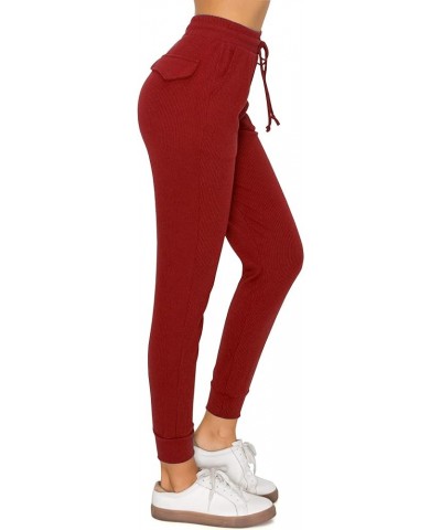 Women's Ribbed Jogger Pants - Rib Knit Active Lounge Sweatpants Rbpj2963 / Red $10.64 Activewear