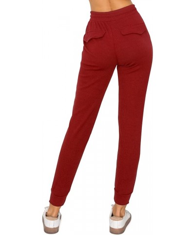 Women's Ribbed Jogger Pants - Rib Knit Active Lounge Sweatpants Rbpj2963 / Red $10.64 Activewear