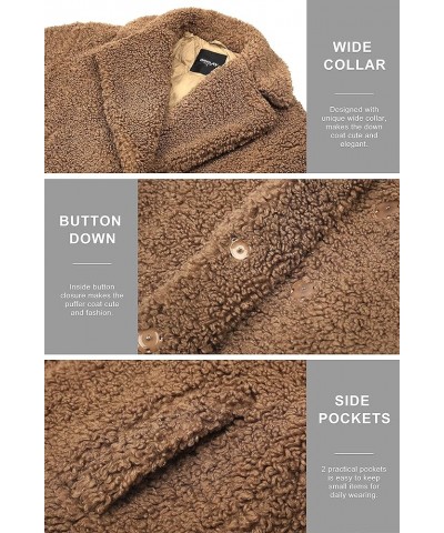 Women's Fuzzy Fleece Lapel Down Coat Shaggy Faux Shearling Cardigan Winter Jacket with Pockets Khaki Long-length $55.50 Jackets