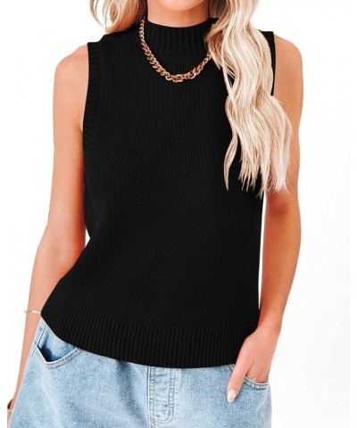 Women Summer Knit Tank Tops Sleeveless Turtleneck Cami Shirts Ribbed Mock Neck Pullover Sweater Vests Black $18.57 Sweaters