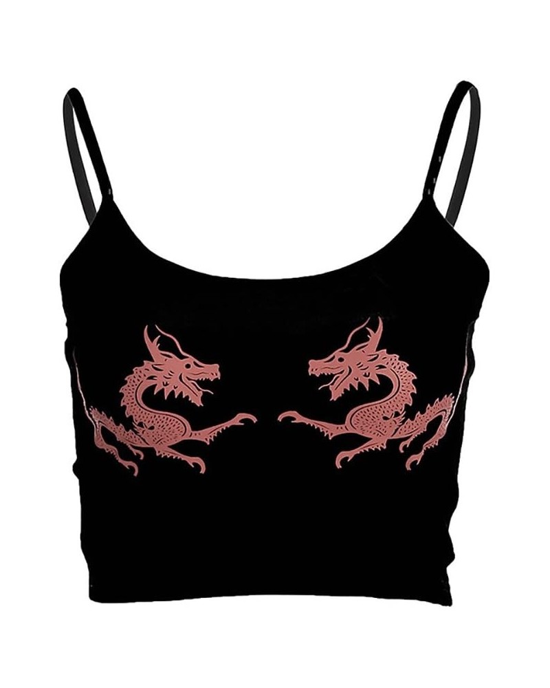 Women Chinese Dragon Snake Printed Cropped Sexy Black Backless Strap Crop Tops Red $9.87 Tanks