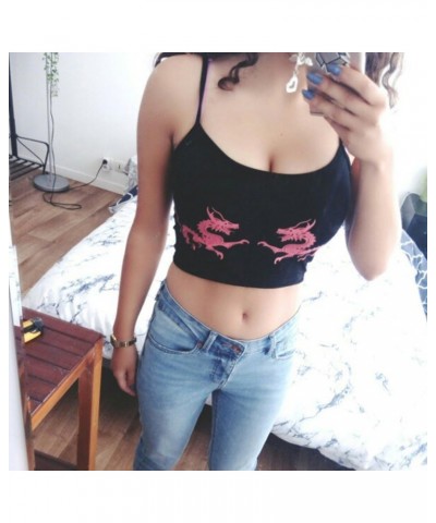 Women Chinese Dragon Snake Printed Cropped Sexy Black Backless Strap Crop Tops Red $9.87 Tanks