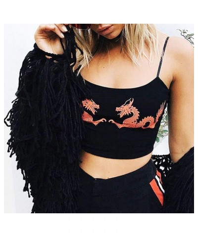 Women Chinese Dragon Snake Printed Cropped Sexy Black Backless Strap Crop Tops Red $9.87 Tanks