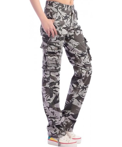 Women's Casual Camouflage Multi Pockets Cargo Pants Gray $20.70 Pants