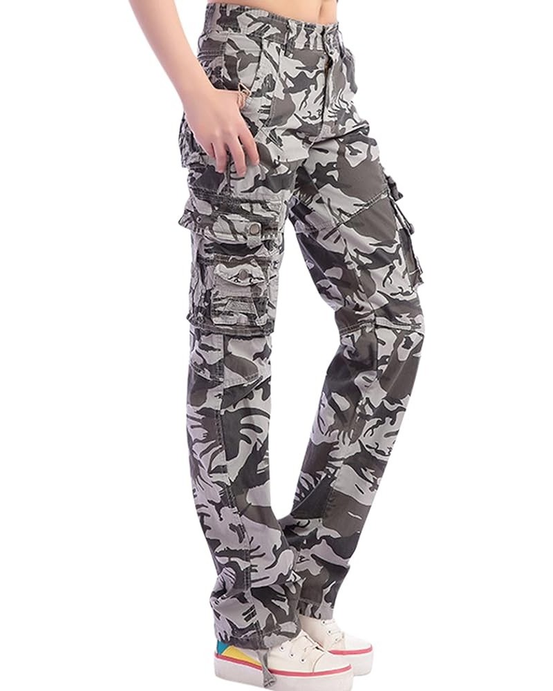 Women's Casual Camouflage Multi Pockets Cargo Pants Gray $20.70 Pants