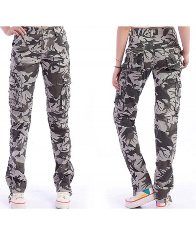 Women's Casual Camouflage Multi Pockets Cargo Pants Gray $20.70 Pants