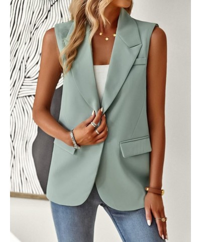 Women's Sleeveless Blazer Vest Casual Open Front Button Vest Lapel Office Cardigan Blazer With Pockets Light Green $21.15 Vests