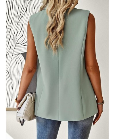 Women's Sleeveless Blazer Vest Casual Open Front Button Vest Lapel Office Cardigan Blazer With Pockets Light Green $21.15 Vests