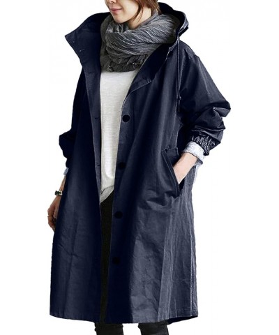 Women's Trench Jackets Rain Jacket Loose Winter Hooded Oversized Elegant Windbreaker Comfortable Coat Outwear Navy $9.67 Coats