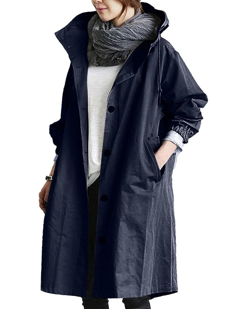 Women's Trench Jackets Rain Jacket Loose Winter Hooded Oversized Elegant Windbreaker Comfortable Coat Outwear Navy $9.67 Coats