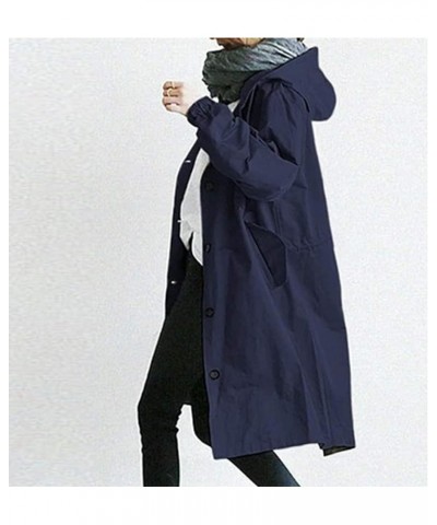 Women's Trench Jackets Rain Jacket Loose Winter Hooded Oversized Elegant Windbreaker Comfortable Coat Outwear Navy $9.67 Coats