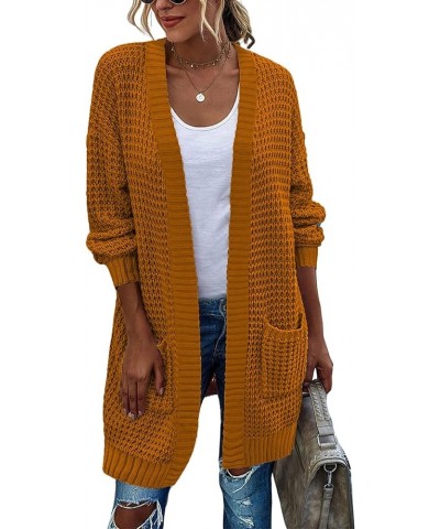 Women's 2023 Fall Open Front Cardigan Long Batwing Sleeve Chunky Knit Sweater Loose Outerwear Coats with Pockets Yellow Brown...